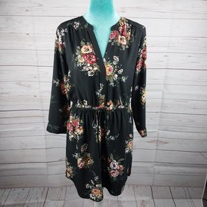 Ann Taylor LOFT Black Dress Wildflower Dark Floral Print Womens Sz S Long Sleeve